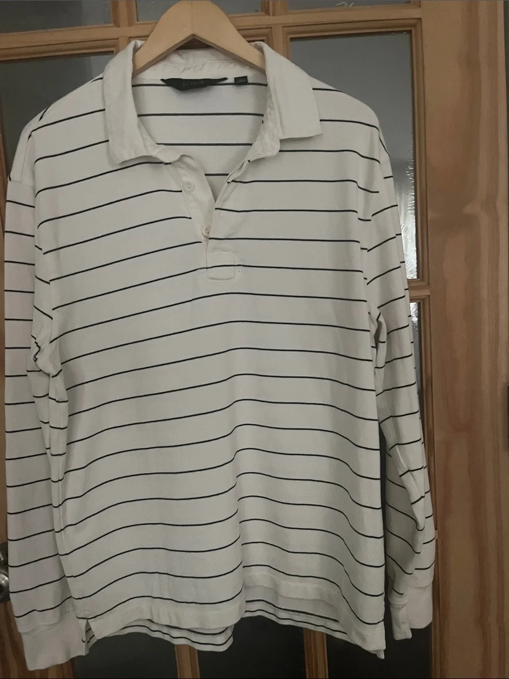 NWOT J. Crew Long sleeve cotton knit Rugby polo shirt mens, striped cream, black